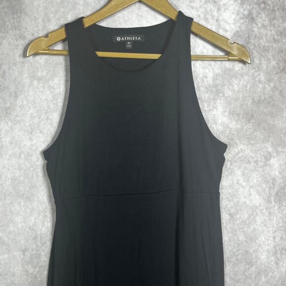 Athleta Santorini Dress Womens Medium Black Solid High Neck Sleeveless Fit Flare - Picture 3 of 11